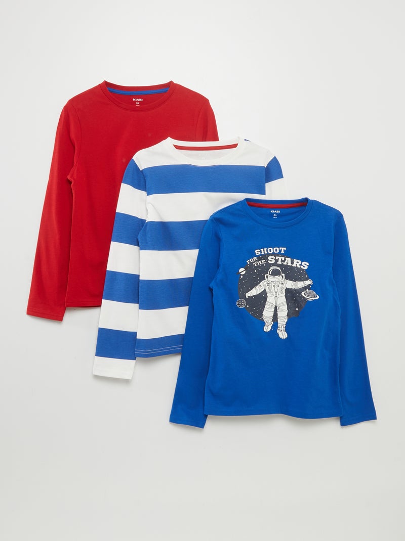 Camisetas de punto con cuello redondo  - Pack de 3 AZUL - Kiabi