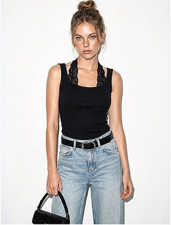 Camisola ajustada de mezcla de viscosa con escote cuadrado lucci