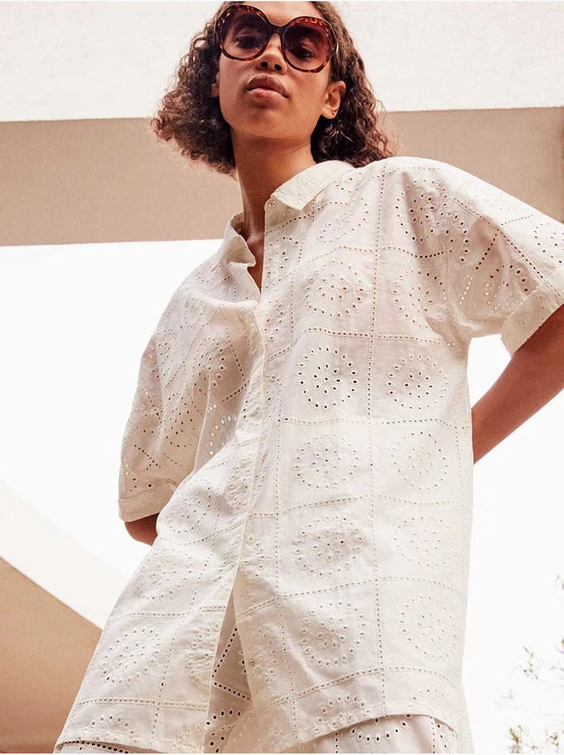 Camisola con botones y detalles calados 100% algodón Crudo - Kiabi