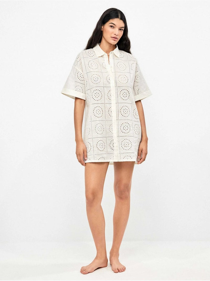 Camisola con botones y detalles calados 100% algodón Crudo - Kiabi