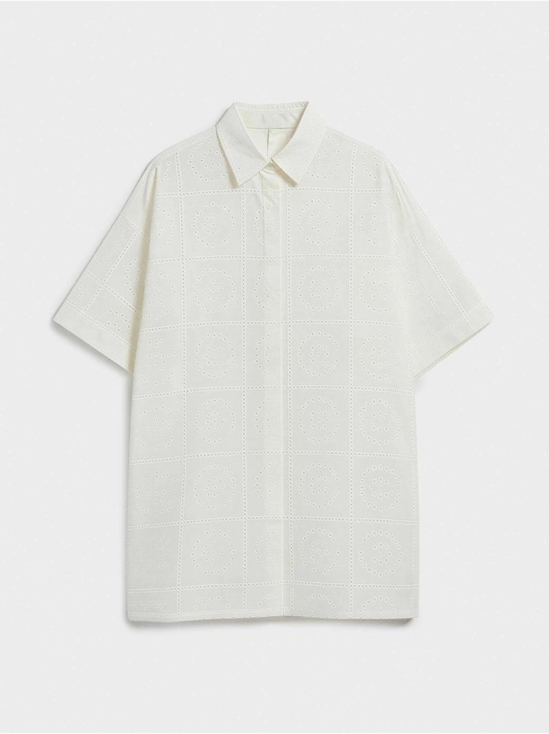 Camisola con botones y detalles calados 100% algodón Crudo - Kiabi