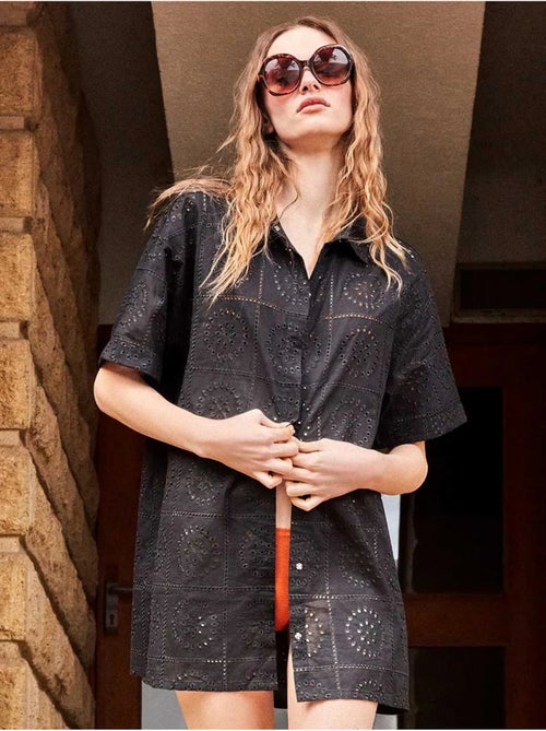 Camisola con botones y detalles calados 100% algodón - Kiabi