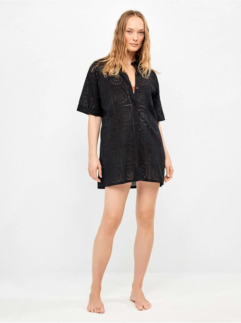 Camisola con botones y detalles calados 100% algodón Negro - Kiabi