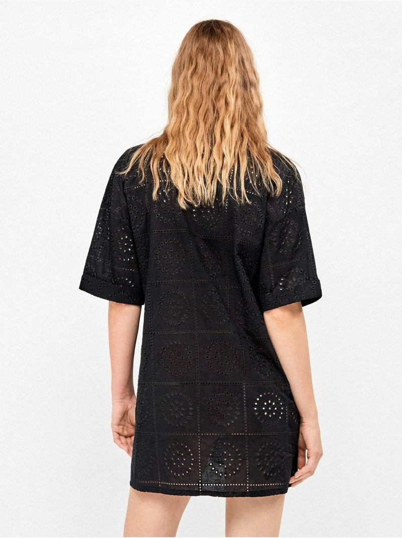 Camisola con botones y detalles calados 100% algodón Negro - Kiabi