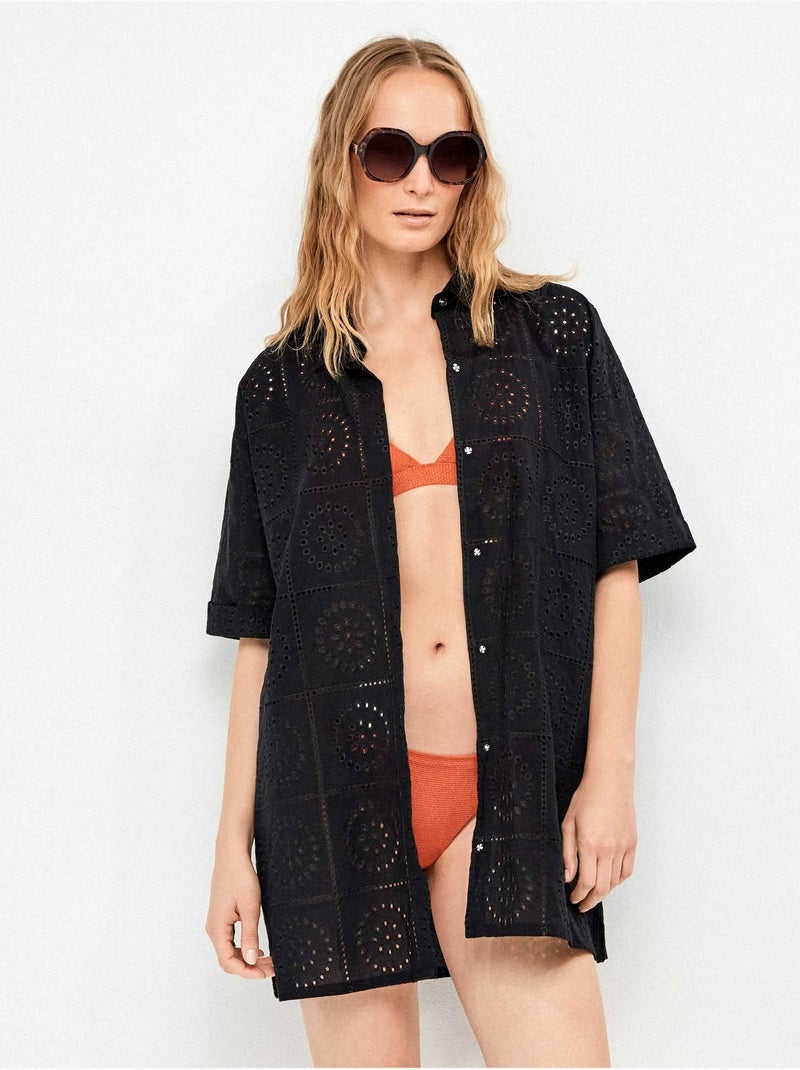 Camisola con botones y detalles calados 100% algodón Negro - Kiabi