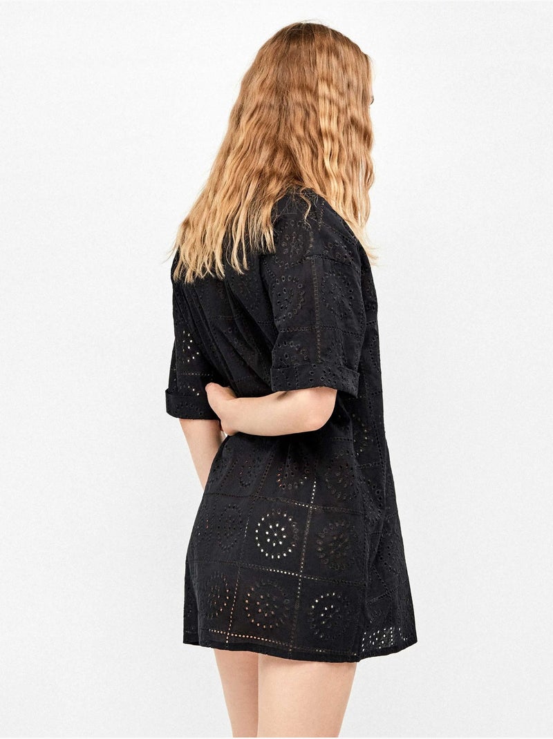 Camisola con botones y detalles calados 100% algodón Negro - Kiabi