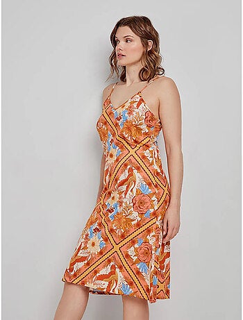 Camisón con estampado oriental y tirantes, de algodón y modal