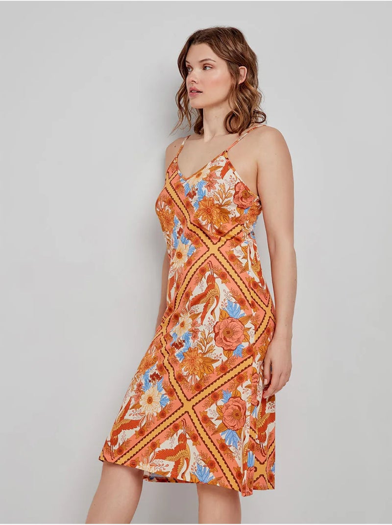 Camisón con estampado oriental y tirantes, de algodón y modal Multicolor - Kiabi