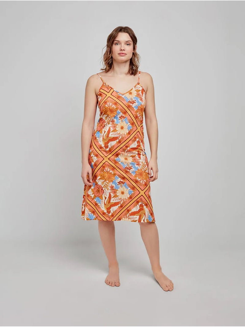 Camisón con estampado oriental y tirantes, de algodón y modal Multicolor - Kiabi