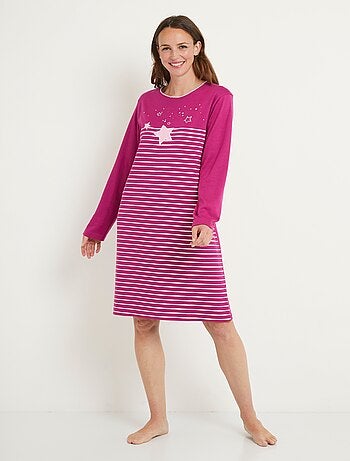Camisón corto de algodón interlock a rayas - Afibel