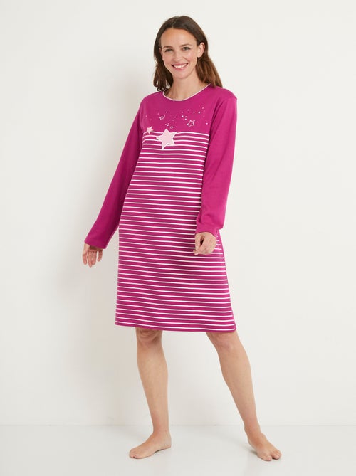 Camisón corto de algodón interlock a rayas - Afibel - Kiabi