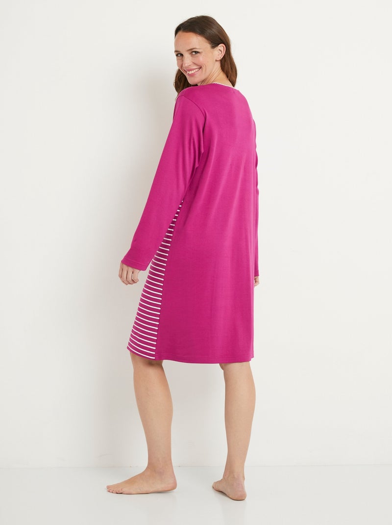 Camisón corto de algodón interlock a rayas - Afibel Violeta - Kiabi