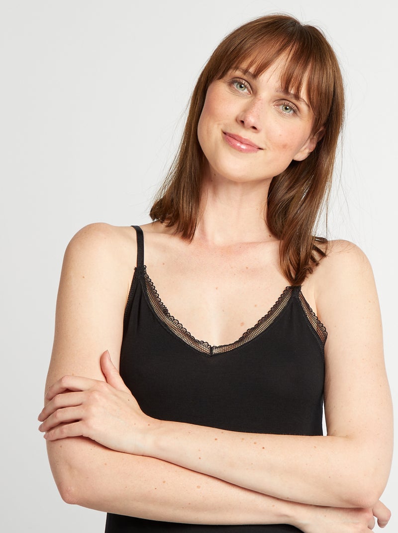 Camisón corto de encaje NEGRO - Kiabi