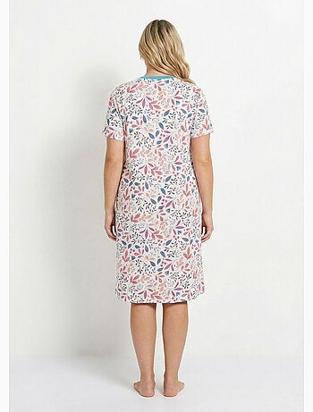 Camisón corto estampado con cuello tunecino - Afibel
