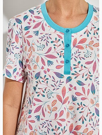 Camisón corto estampado con cuello tunecino - Afibel
