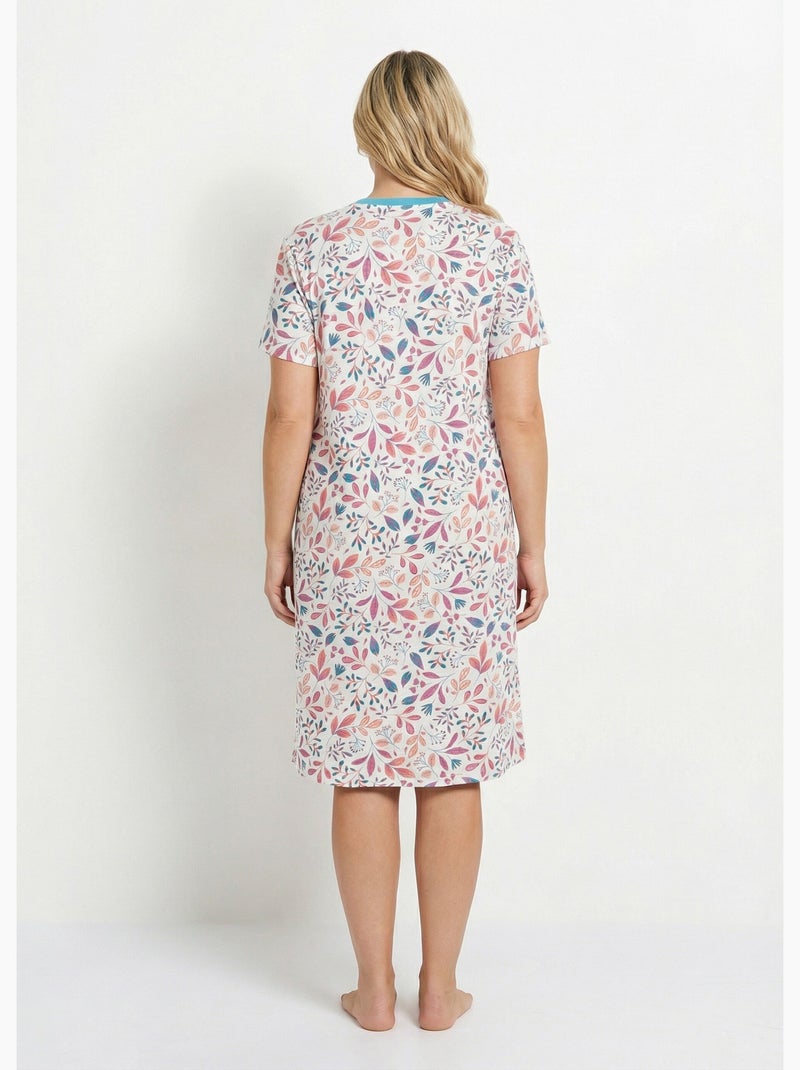 Camisón corto estampado con cuello tunecino - Afibel Rosa - Kiabi