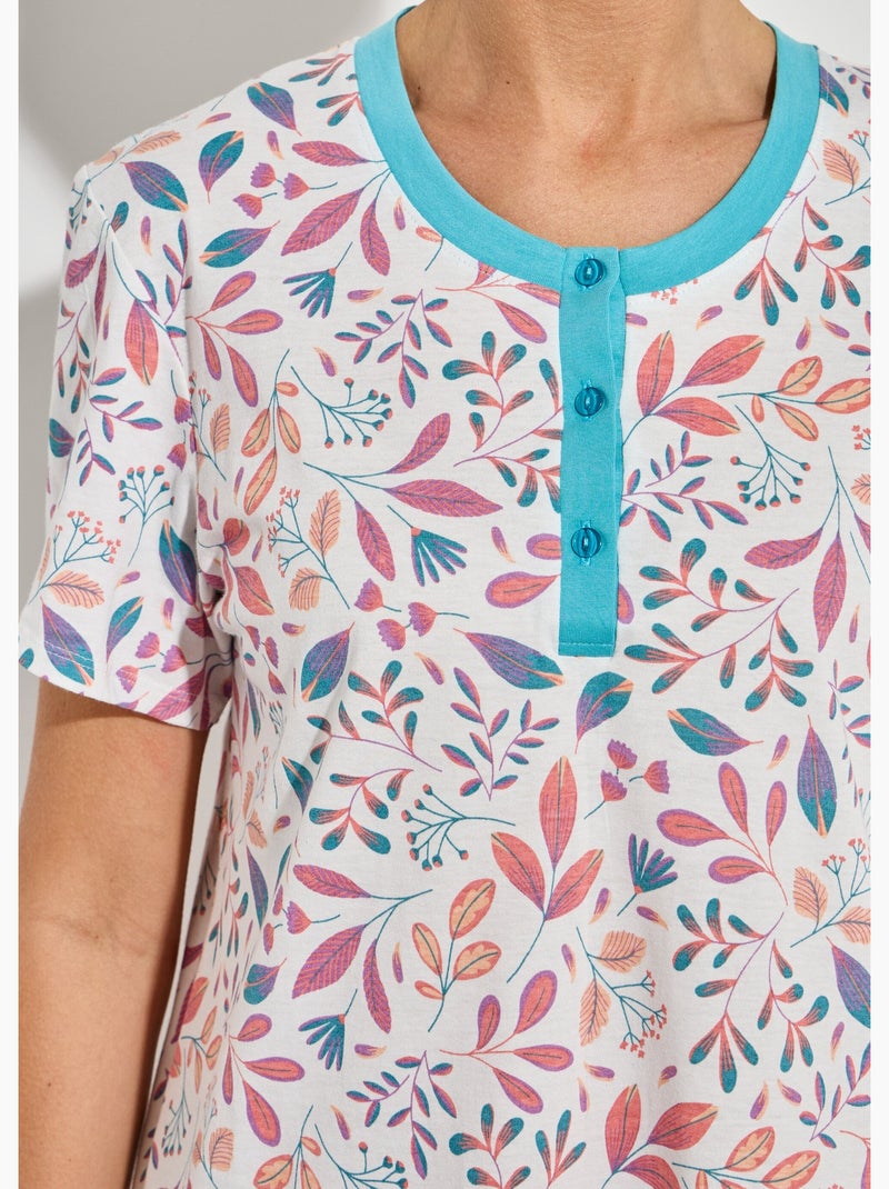 Camisón corto estampado con cuello tunecino - Afibel Rosa - Kiabi