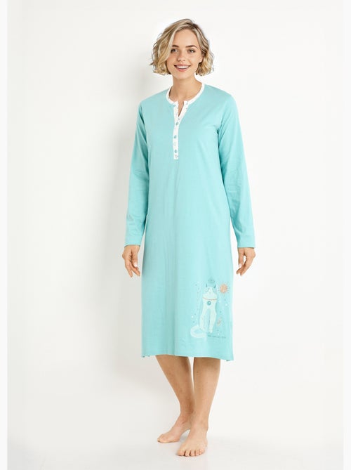 Camisón de algodón con botones y largo medio - Afibel - Kiabi