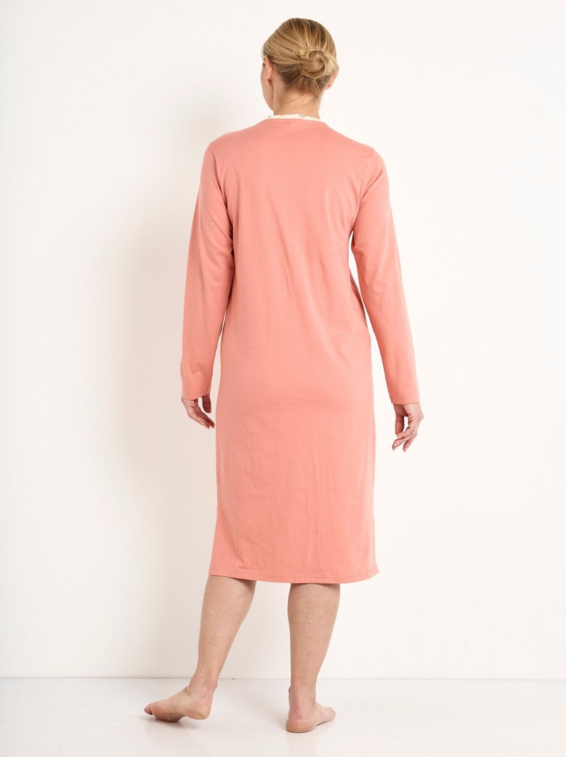 Camisón de algodón con botones y largo medio - Afibel Terracota - Kiabi