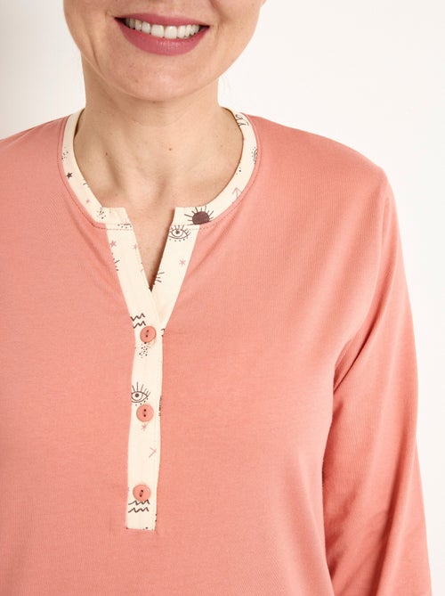 Camisón de algodón con botones y largo medio - Afibel - Kiabi