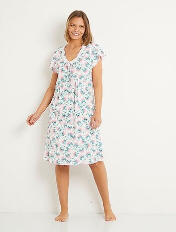 Camisón de algodón de encaje floral de longitud media - Afibel