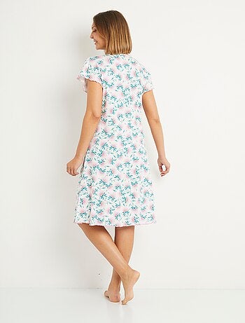 Camisón de algodón de encaje floral de longitud media - Afibel