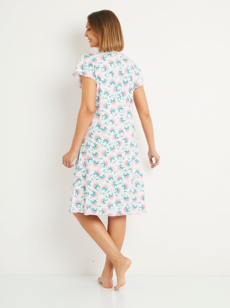 Camisón de algodón de encaje floral de longitud media - Afibel Rosa - Kiabi