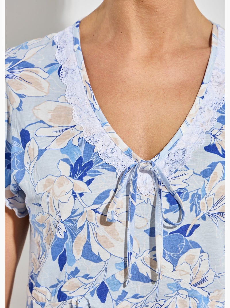 Camisón de encaje de algodón - Afibel Azul - Kiabi