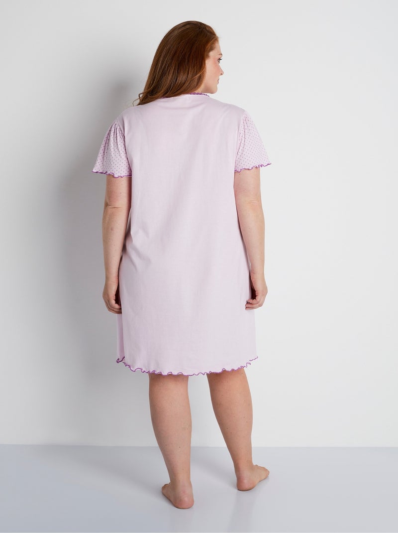 Camisón de encaje de algodón - Afibel Malva chiaro - Kiabi