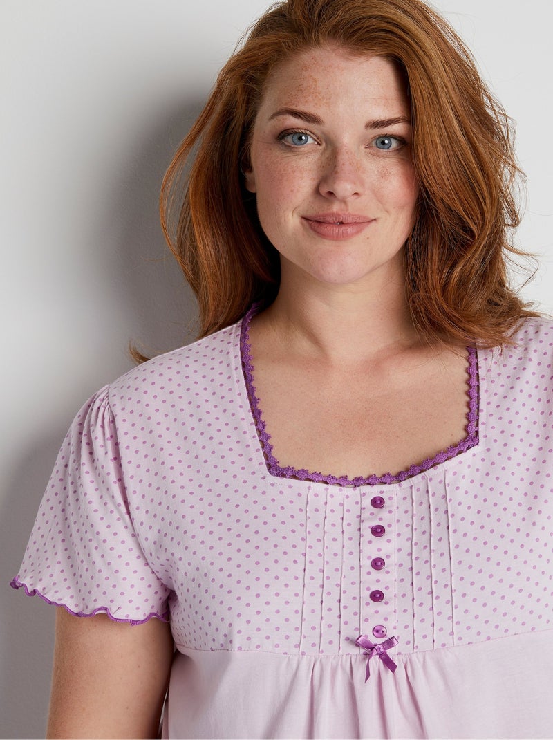 Camisón de encaje de algodón - Afibel Malva chiaro - Kiabi