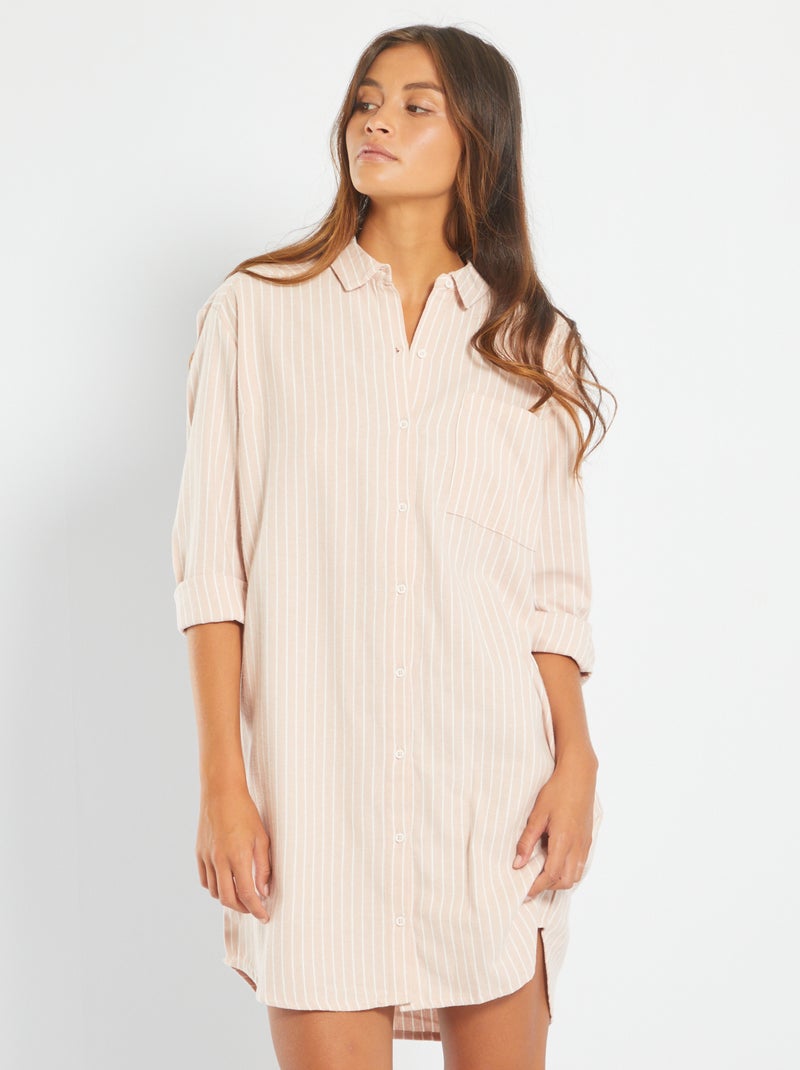 Camisón de franela a rayas ROSA - Kiabi