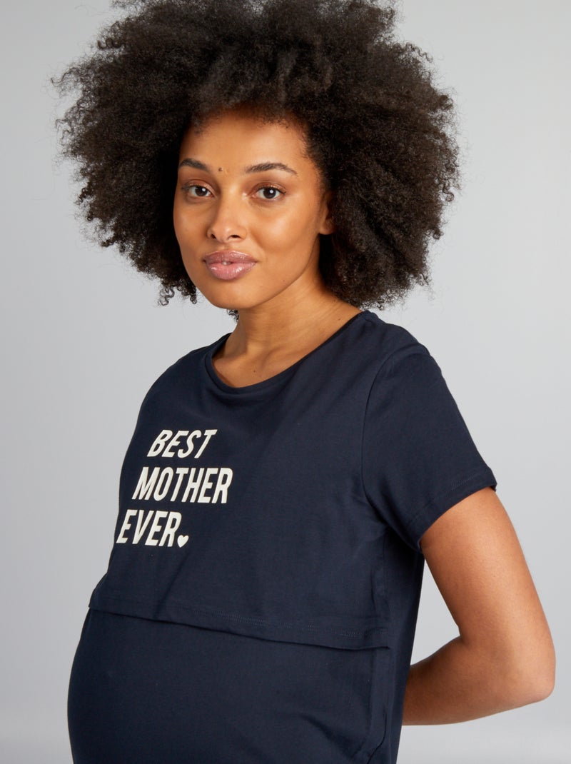 Camisón de lactancia con mensaje AZUL - Kiabi