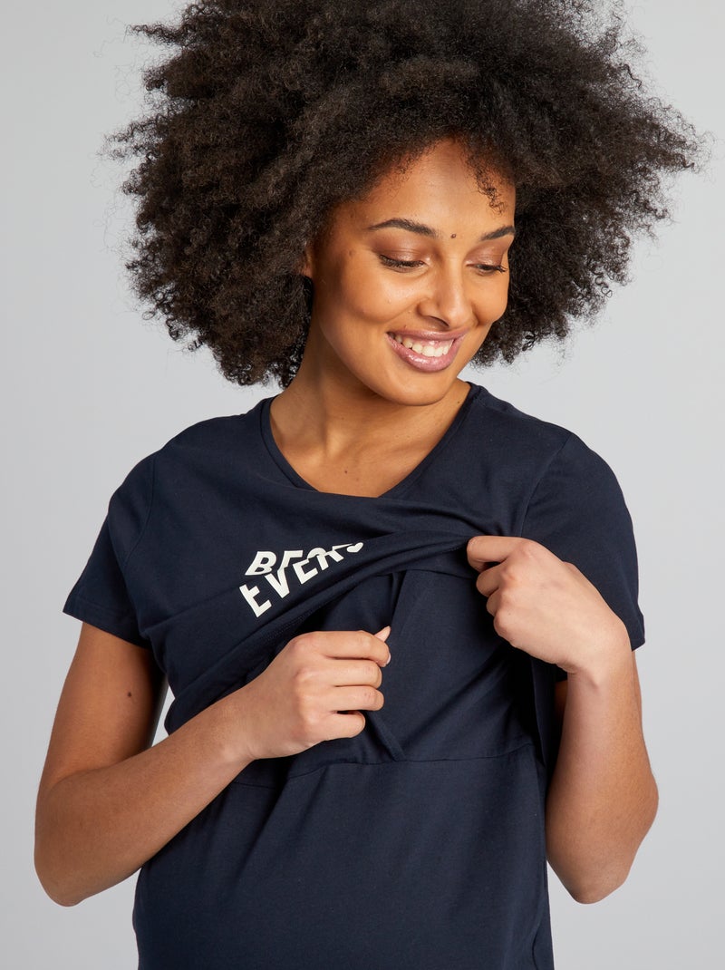 Camisón de lactancia con mensaje AZUL - Kiabi