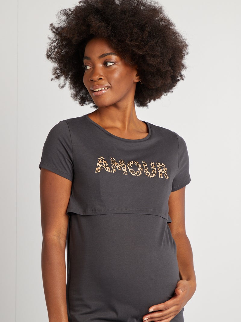 Camisón de lactancia con mensaje NEGRO - Kiabi