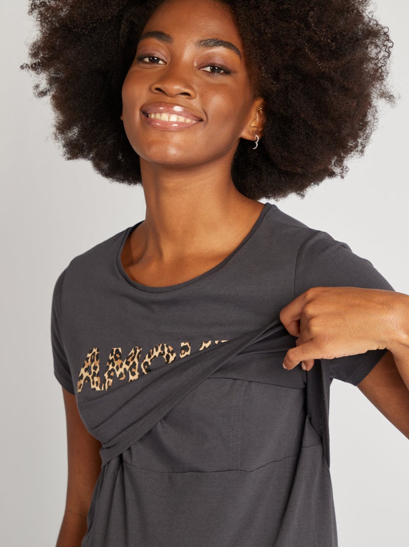 Camisón de lactancia con mensaje NEGRO - Kiabi