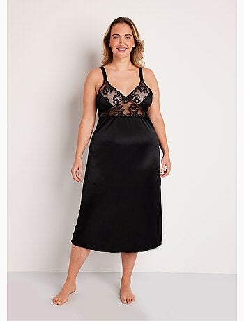 Camisón de malla satinada y encaje - Afibel