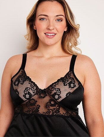 Camisón de malla satinada y encaje - Afibel