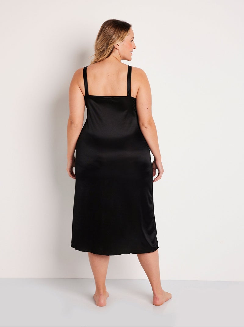 Camisón de malla satinada y encaje - Afibel Negro - Kiabi