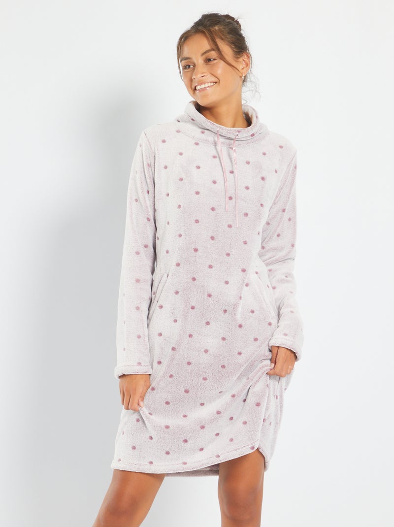 Camisón de tejido polar con motivo de lunares malva - Kiabi