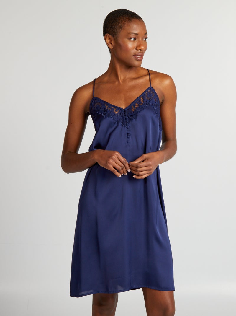 Camisón de tirantes finos de raso AZUL - Kiabi