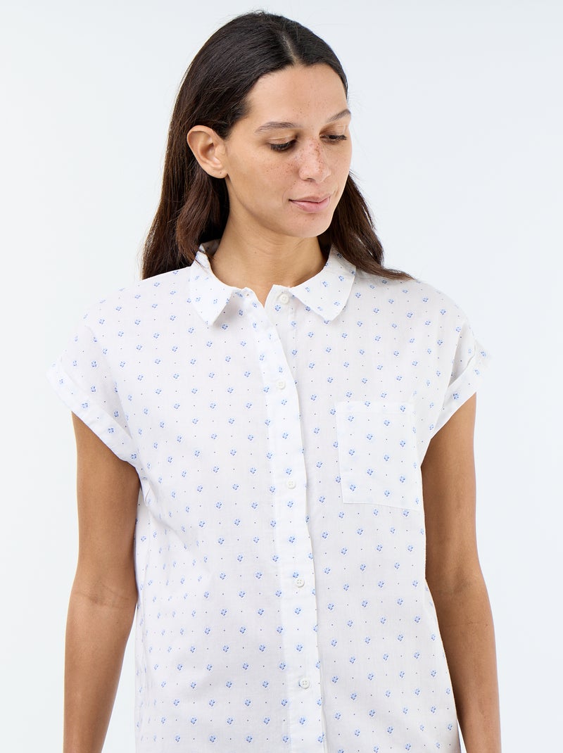 Camisón estampado de velo de algodón Blanco - Kiabi