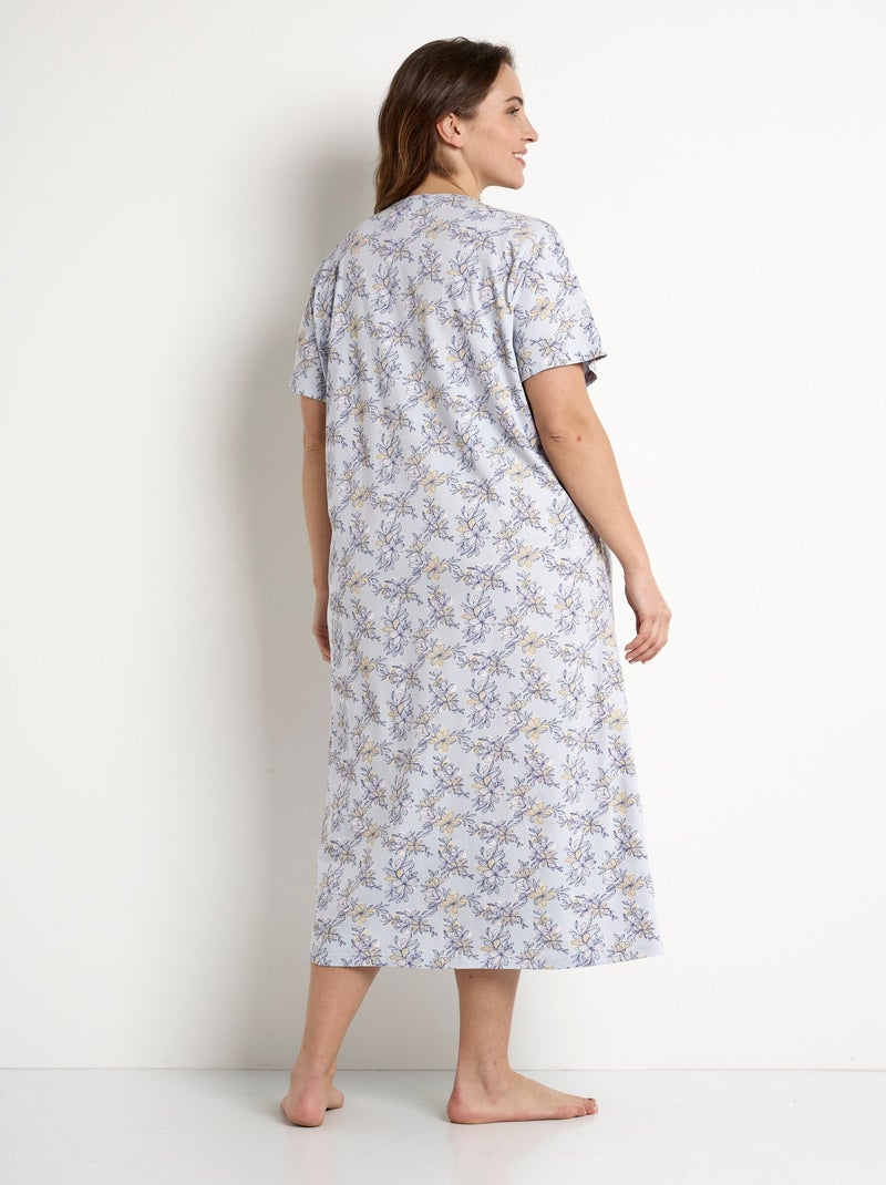 Camisón largo de algodón con manga corta. - Afibel Azul - Kiabi