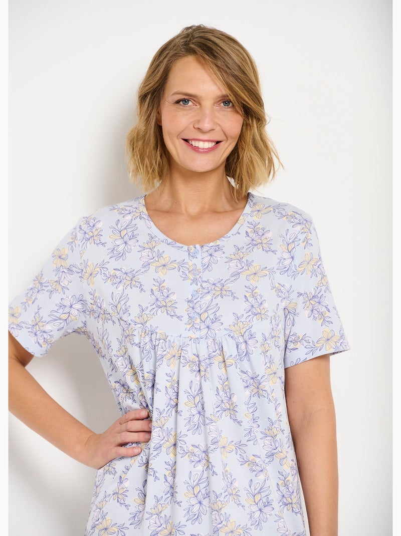 Camisón largo de algodón con manga corta. - Afibel Azul - Kiabi
