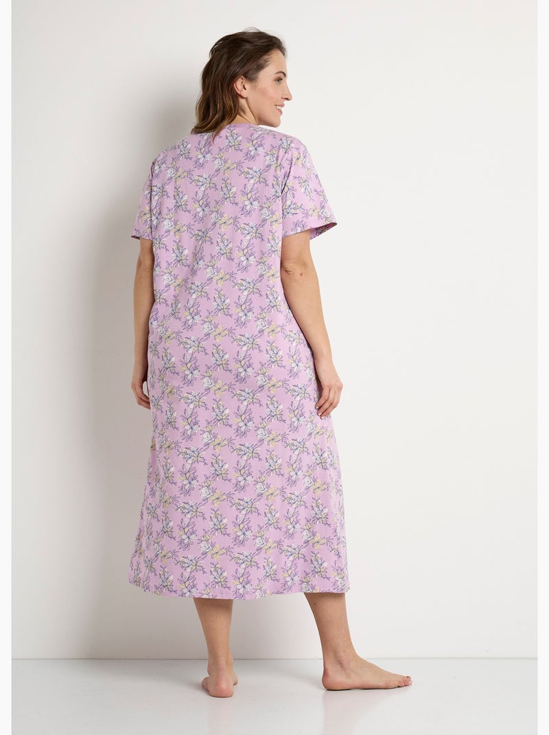 Camisón largo de algodón con manga corta. - Afibel Rosa - Kiabi