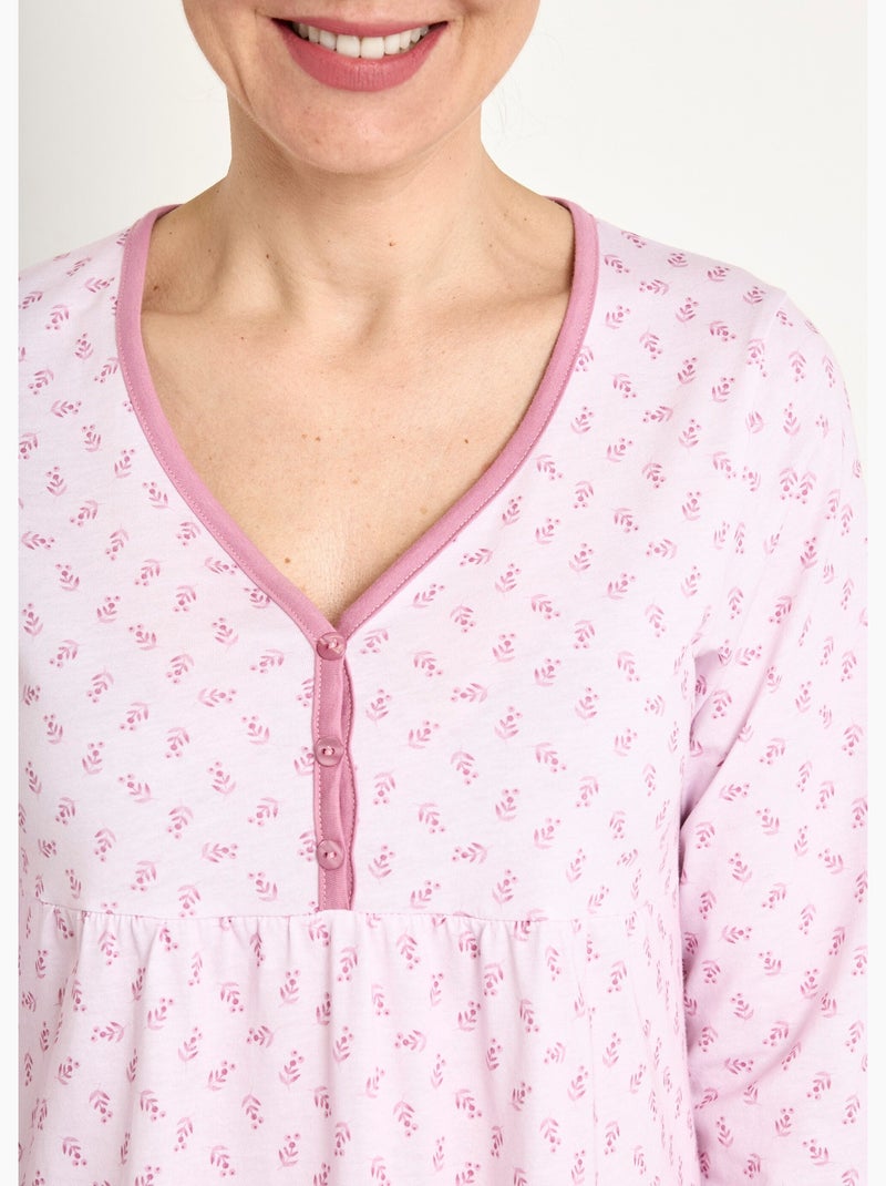 Camisón largo de algodón estampado manga 3/4 - Afibel Rosa - Kiabi