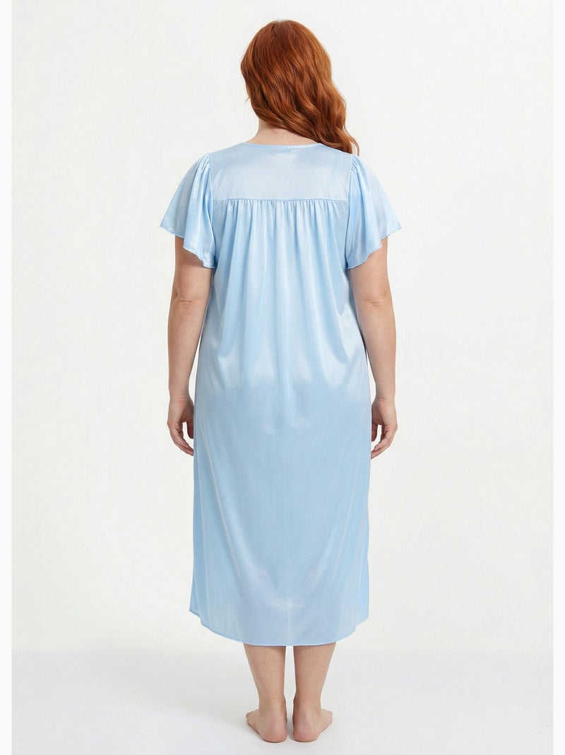 Camisón largo de raso de encaje antiestático - Afibel Azul - Kiabi