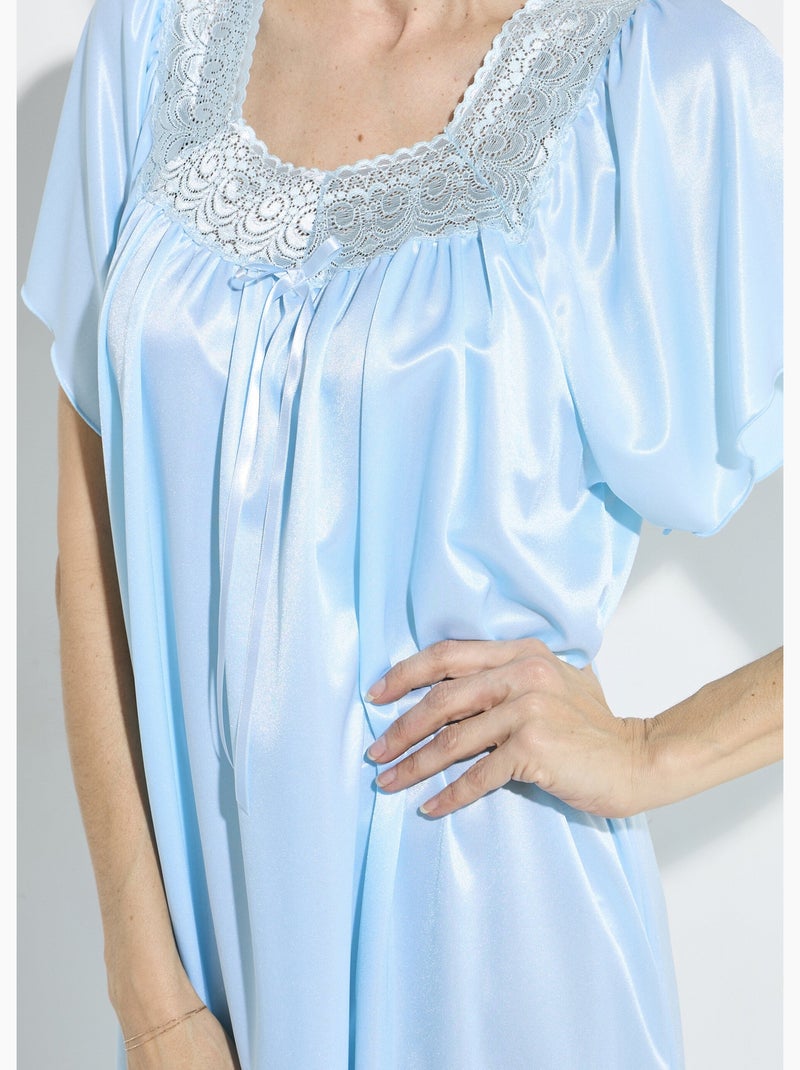Camisón largo de raso de encaje antiestático - Afibel Azul - Kiabi