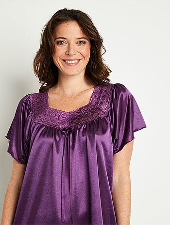 Camisón largo de raso de encaje antiestático - Afibel