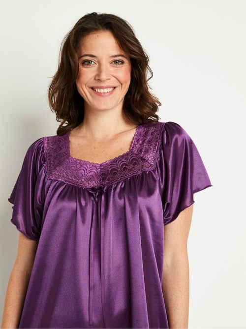 Camisón largo de raso de encaje antiestático - Afibel - Kiabi