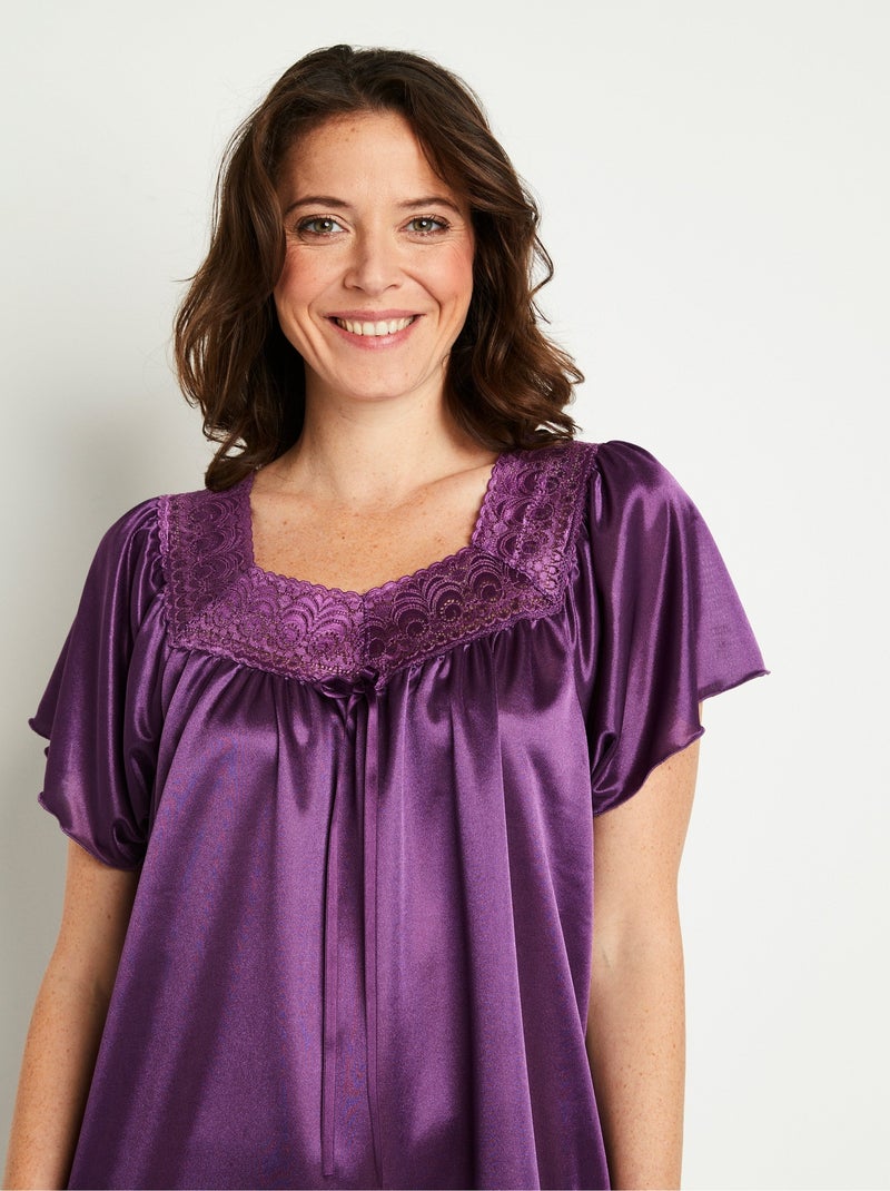 Camisón largo de raso de encaje antiestático - Afibel Rojo - Kiabi